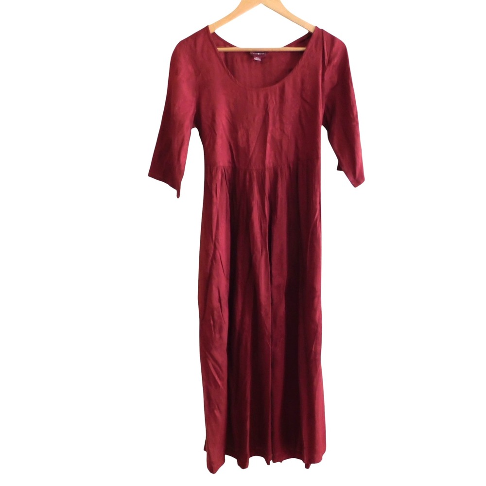 April Cornell Dress XXS Floral Midi Burgundy Tone on Tone Prairie Cottagecore